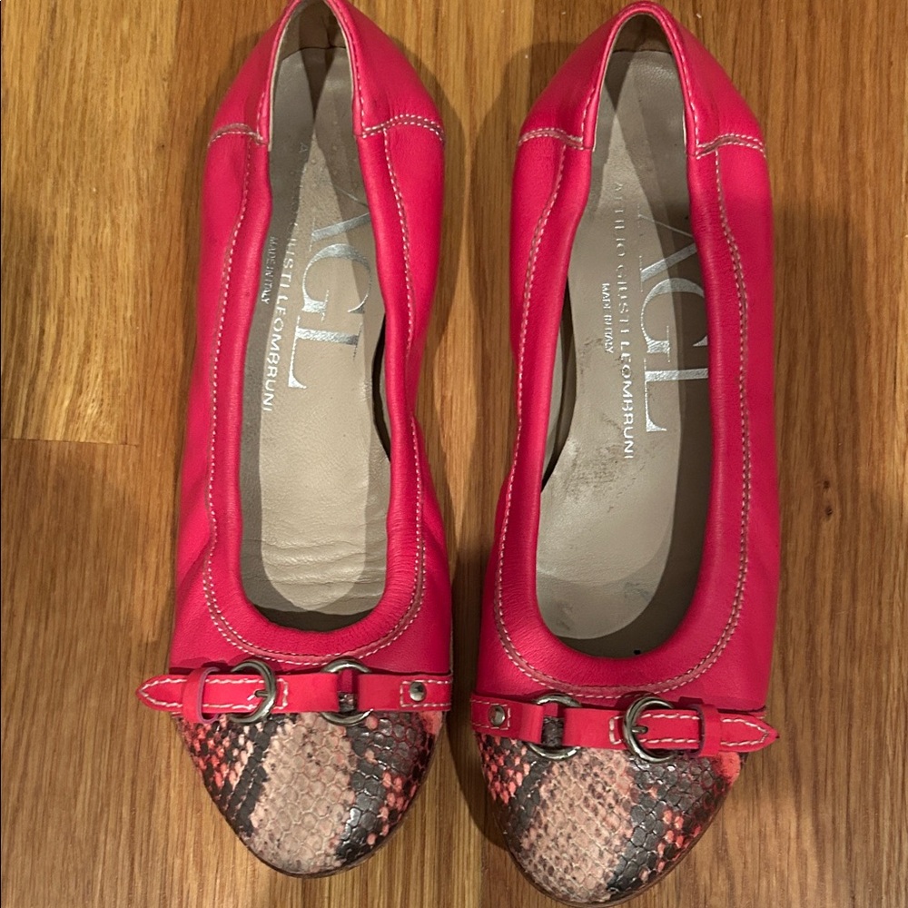 AGL Women's Hot Pink and Snakeskin Ballet Flats
